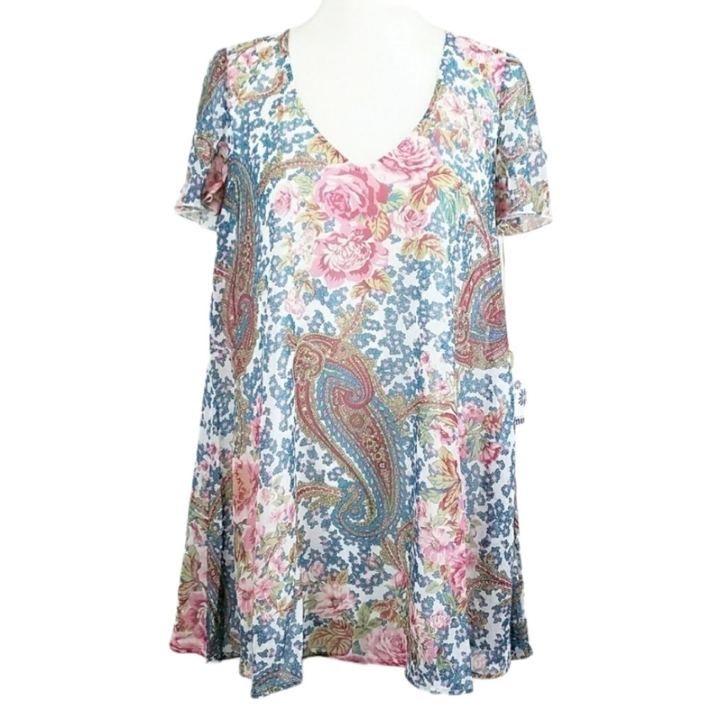 Show Me Your MuMu Floral Paisley Mini Dress - Pink and Blue